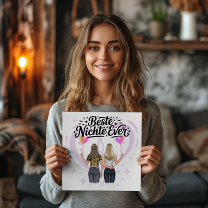 Fotoboard Magnet Wandbild Nichte personalisiert mit 2 Clipart Frauen, Namen und Wunschtext