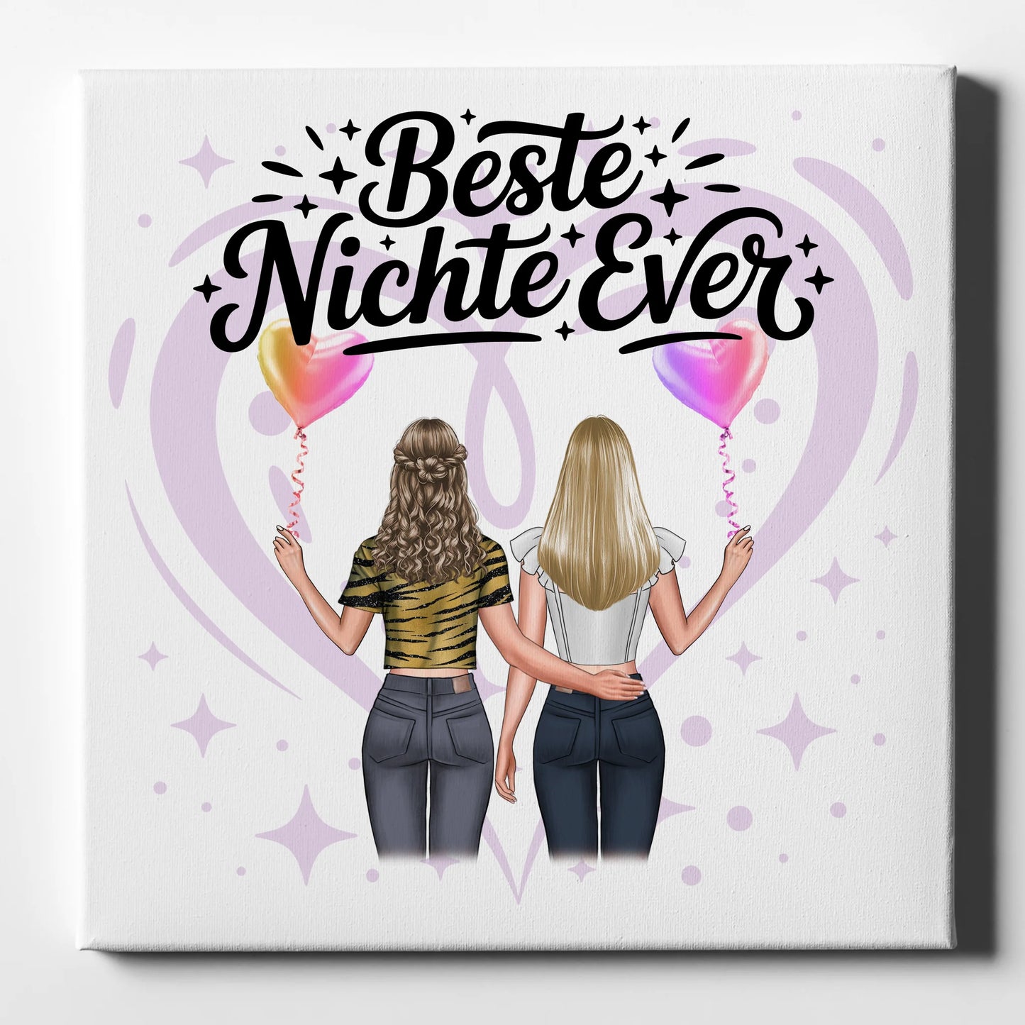 Leinwand Wandbild Beste Nichte Ever mit 2 Clipart-Frauen, Namen & Wunschtext