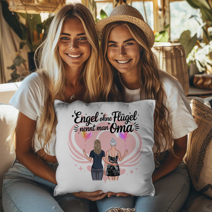 Personalisierbares Namen Kissen mit 2 Clipart Frauen, Oma Motiv und eigenem Spruch