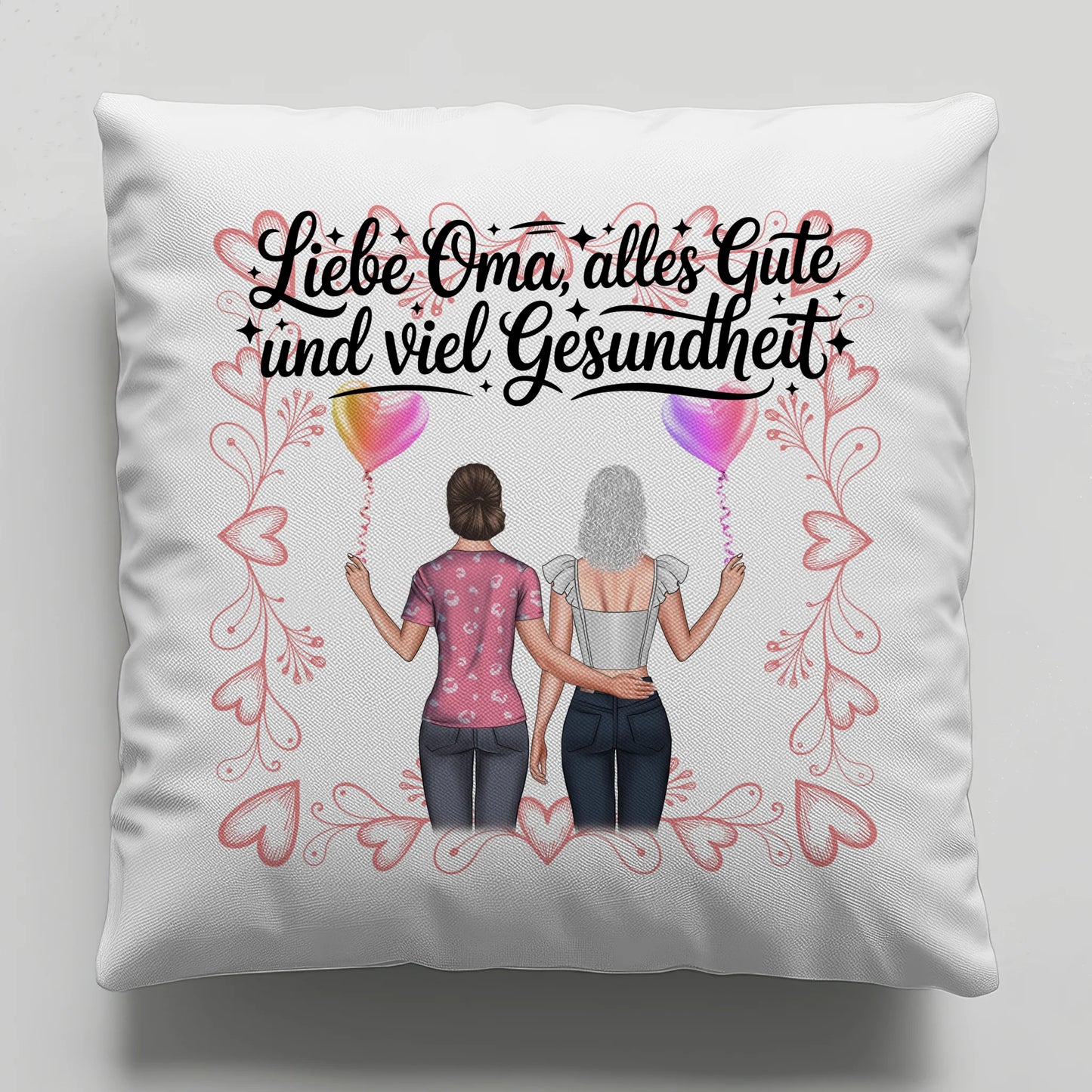 Kissen Für Die Beste Oma personalisiert mit Namen und 2 Clipart Frauen