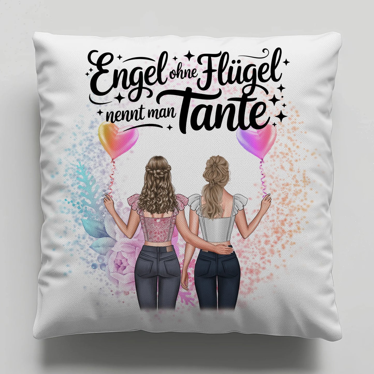 Beste Tante Der Welt Kissen personalisiert mit 2 Clipart Frauen Namen & Wunschtext