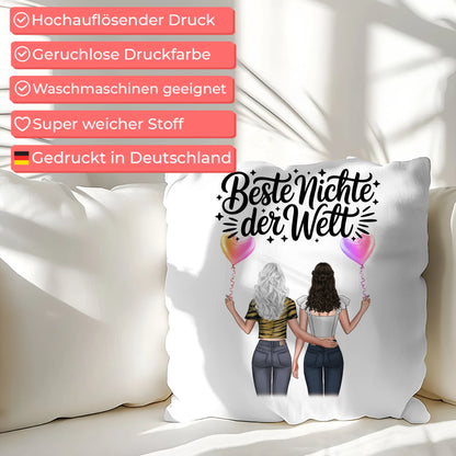 Namen Kissen Beste Nichte der Welt personalisierbar mit 2 Frauen