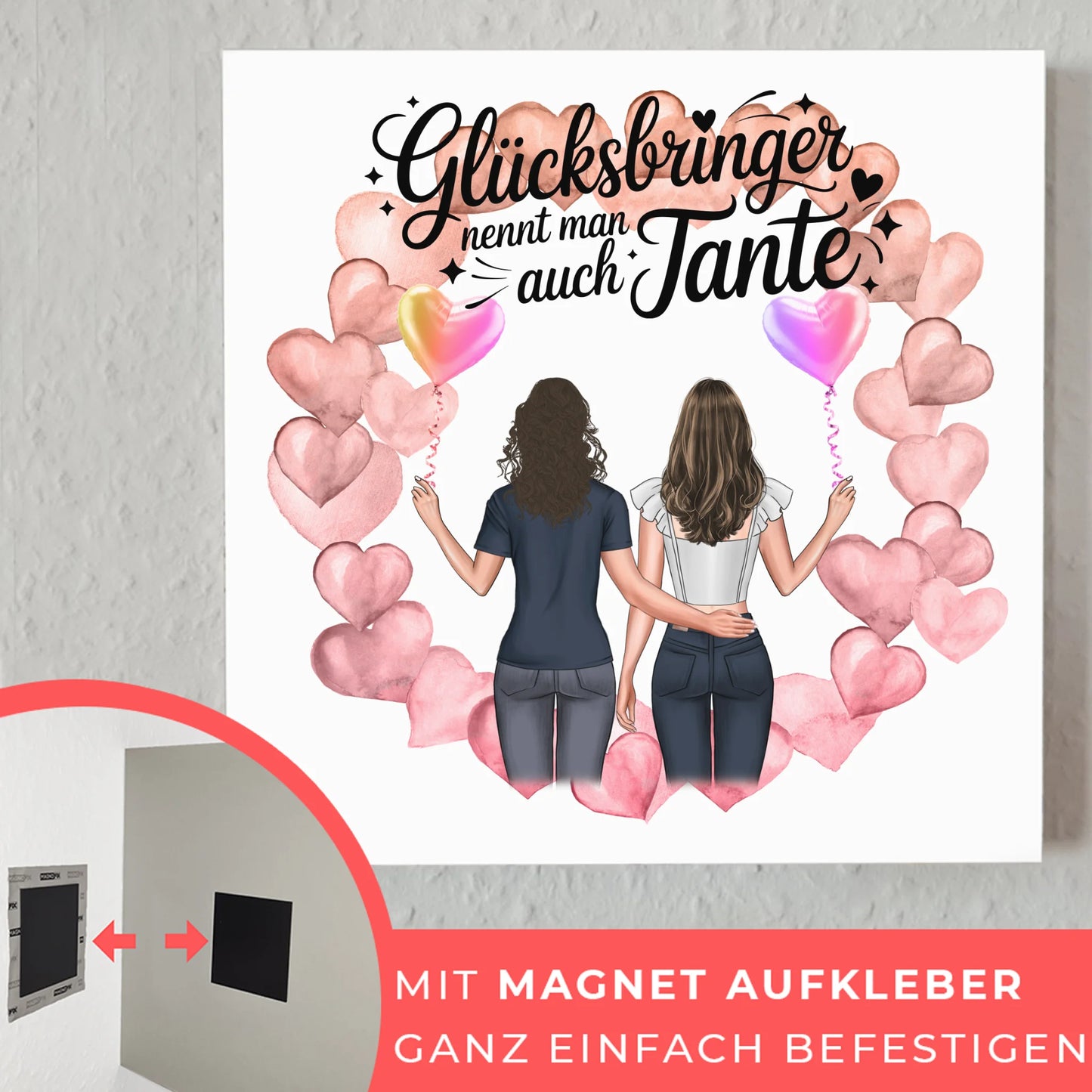Magnetposter Fotoboard Glücksbringer Tante mit 2 Clipart Frauen Namen & Spruch
