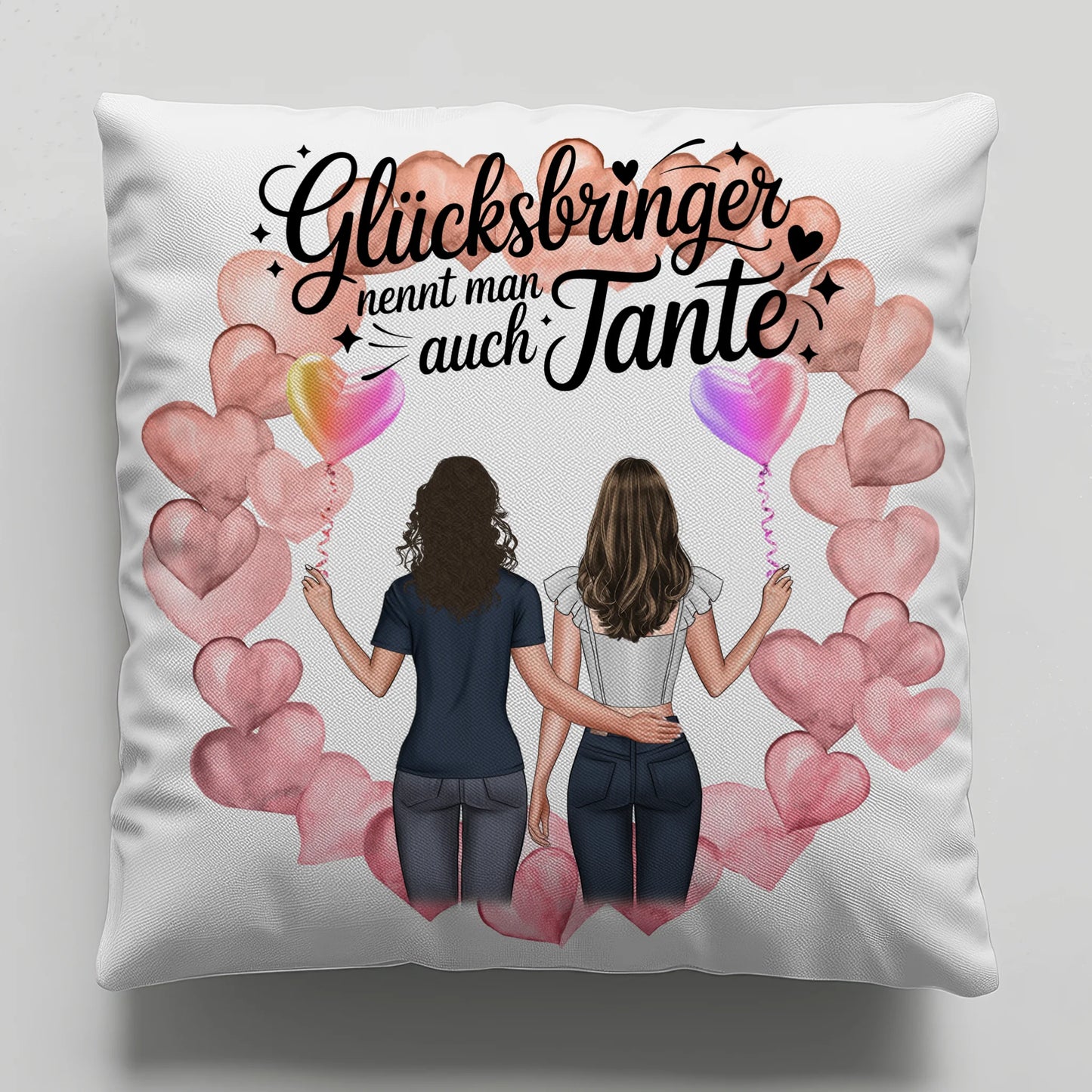 Kissen Beste Tante personalisierbar mit 2 Clipart Frauen, Namen & Wunschtext