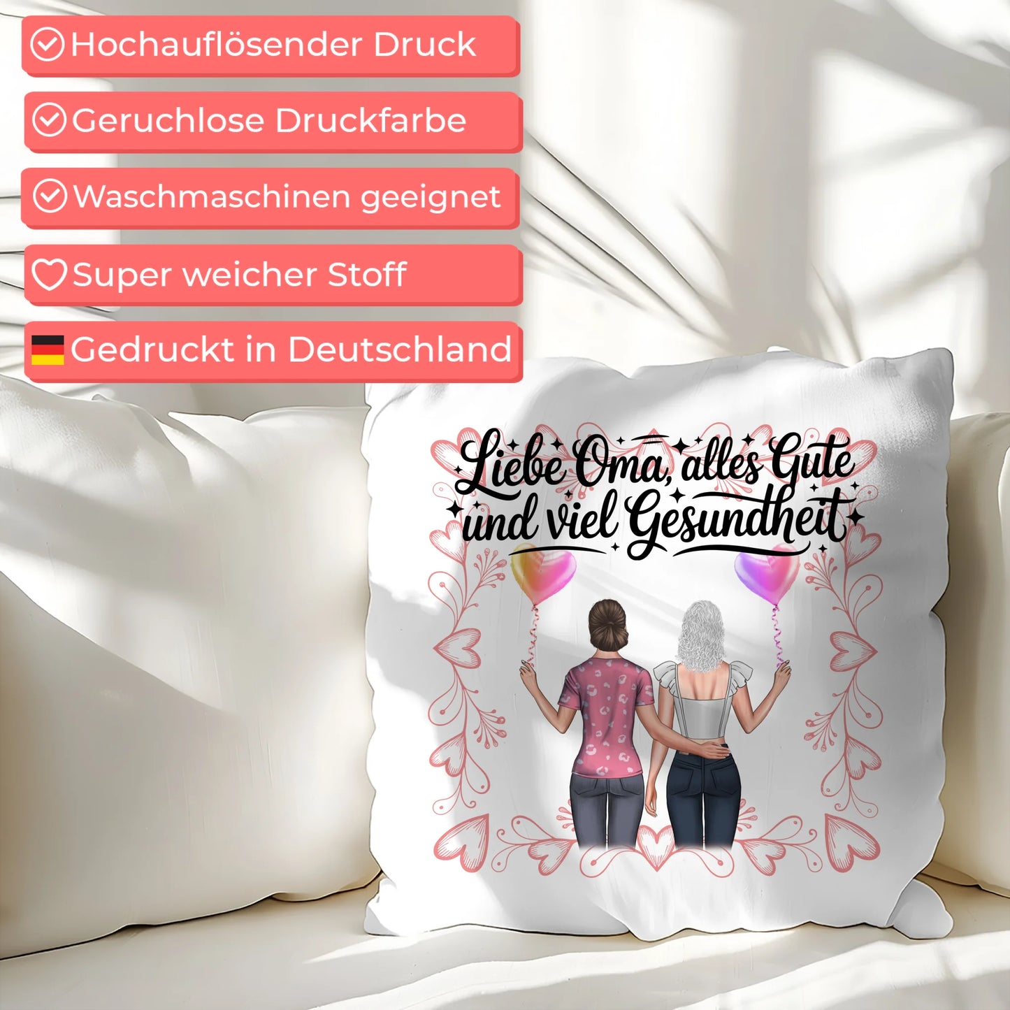 Kissen Für Die Beste Oma personalisiert mit Namen und 2 Clipart Frauen