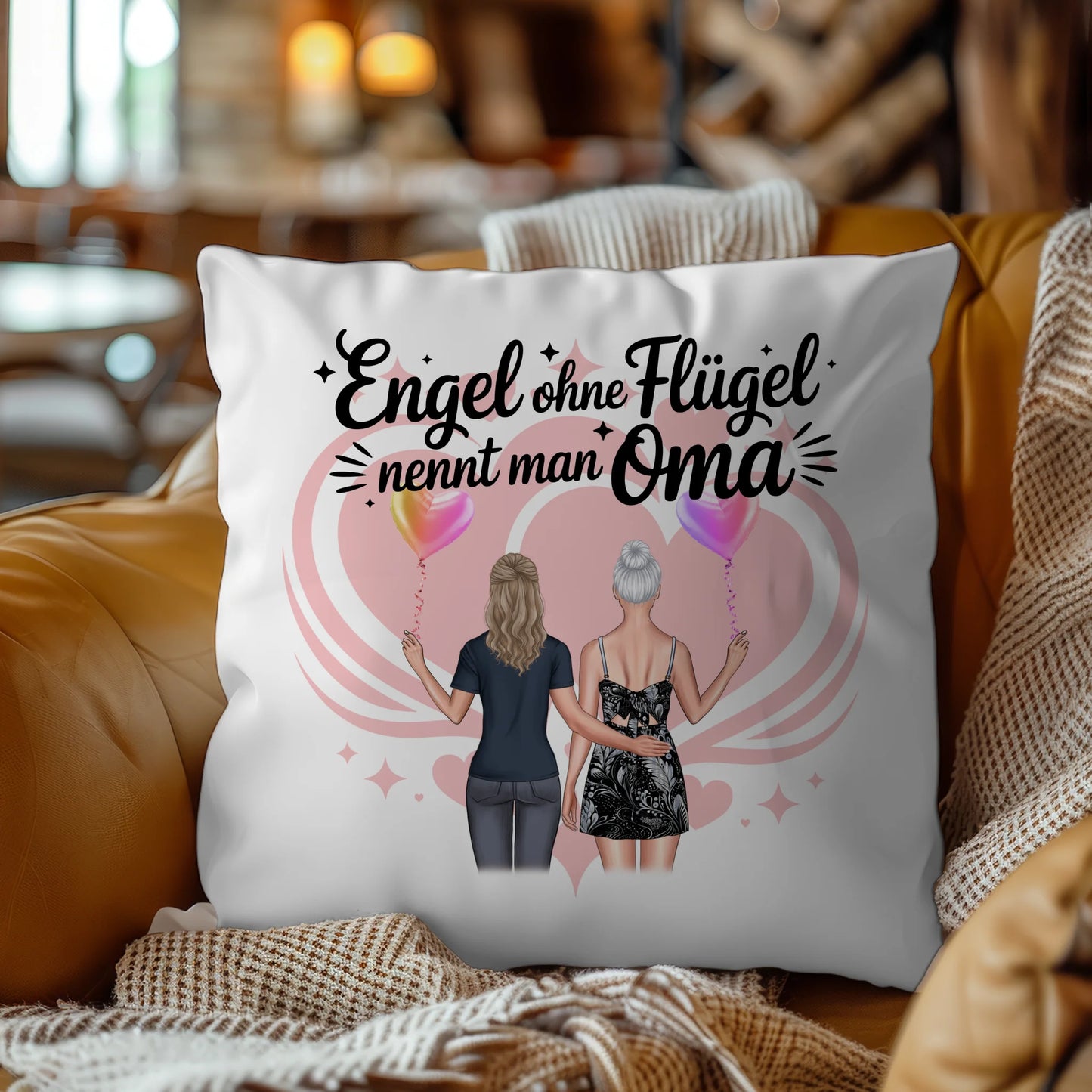 Personalisierbares Namen Kissen mit 2 Clipart Frauen, Oma Motiv und eigenem Spruch