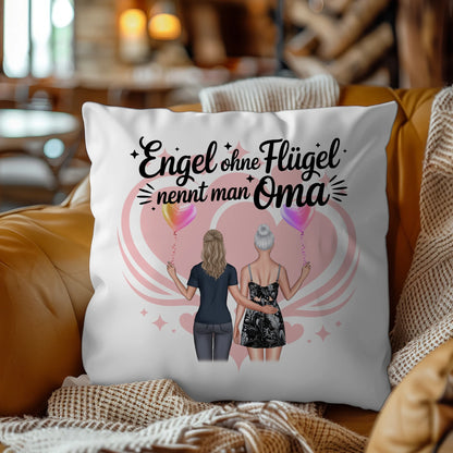 Personalisierbares Namen Kissen mit 2 Clipart Frauen, Oma Motiv und eigenem Spruch