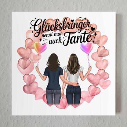 Magnetposter Fotoboard Glücksbringer Tante mit 2 Clipart Frauen Namen & Spruch