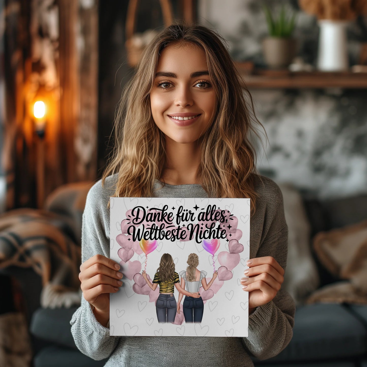 Magnetisches Fotoboard Beste Nichte danke für alles mit 2 Clipart Frauen, Namen & Spruch