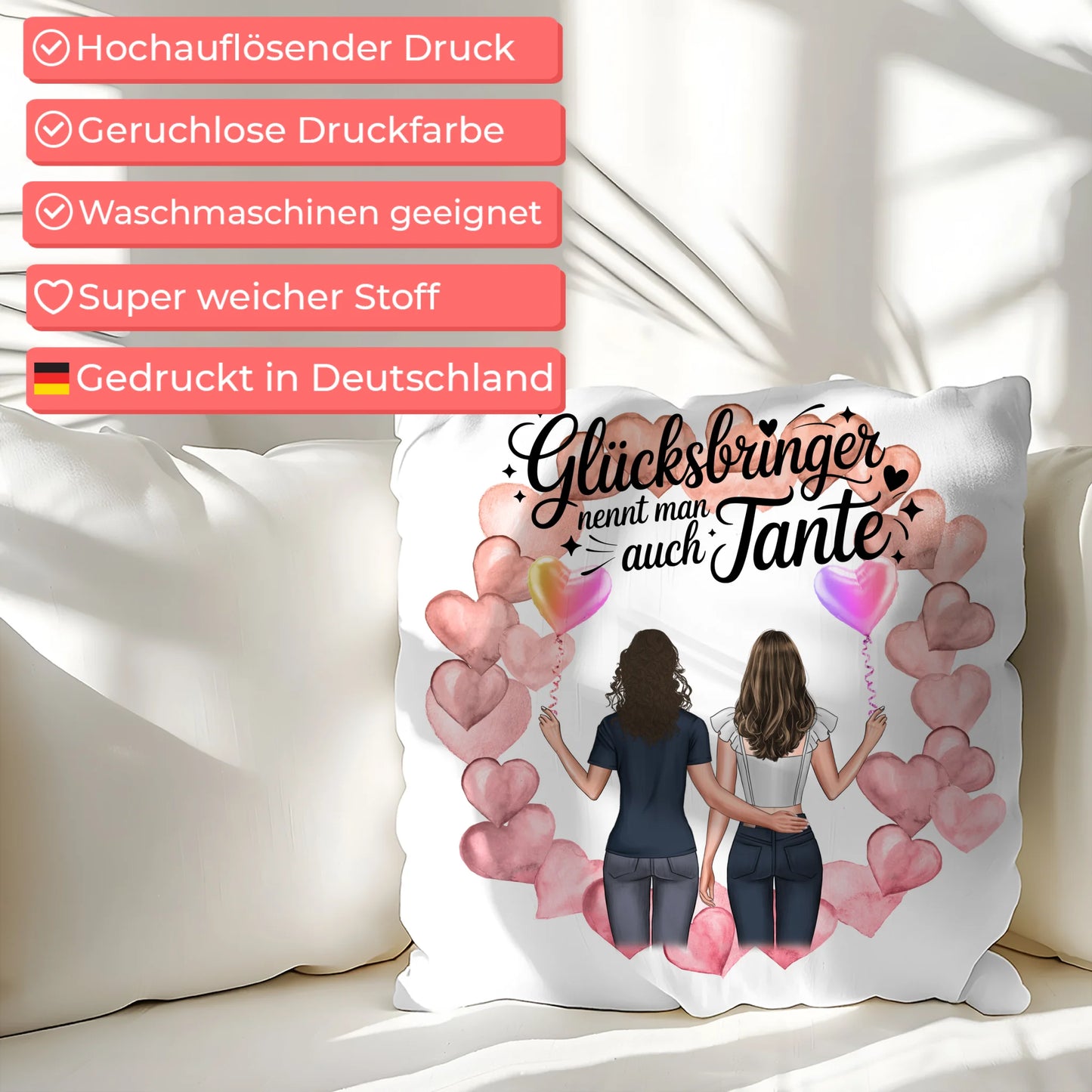 Kissen Beste Tante personalisierbar mit 2 Clipart Frauen, Namen & Wunschtext