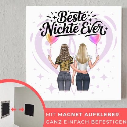 Fotoboard Magnet Wandbild Nichte personalisiert mit 2 Clipart Frauen, Namen und Wunschtext