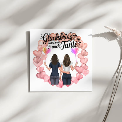 Magnetposter Fotoboard Glücksbringer Tante mit 2 Clipart Frauen Namen & Spruch