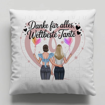 Tante Kissen personalisierbar: Beste Nichte danke für alles, 2 Clipart Frauen, Namen