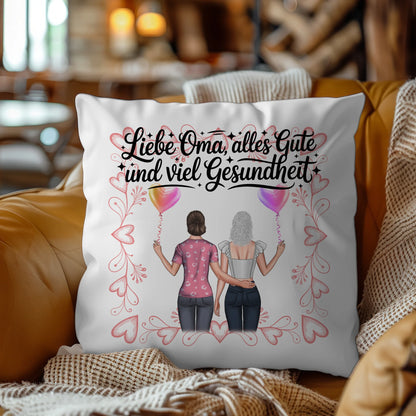 Kissen Für Die Beste Oma personalisiert mit Namen und 2 Clipart Frauen