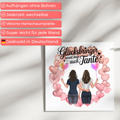 Magnetposter Fotoboard Glücksbringer Tante mit 2 Clipart Frauen Namen & Spruch