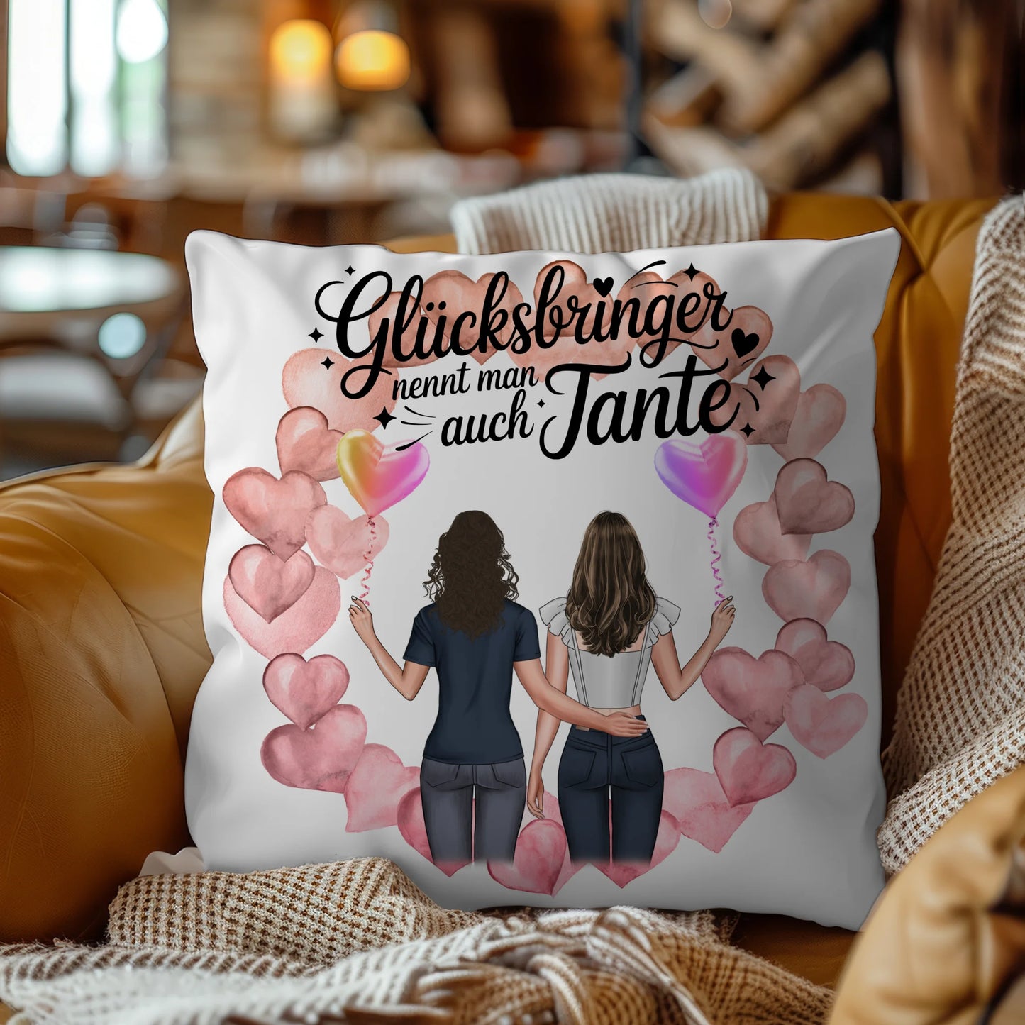 Kissen Beste Tante personalisierbar mit 2 Clipart Frauen, Namen & Wunschtext