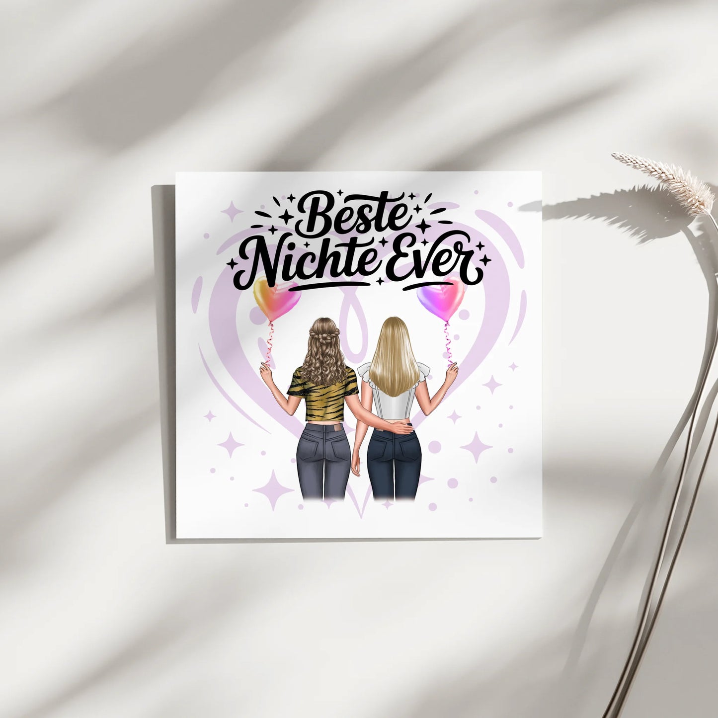 Fotoboard Magnet Wandbild Nichte personalisiert mit 2 Clipart Frauen, Namen und Wunschtext