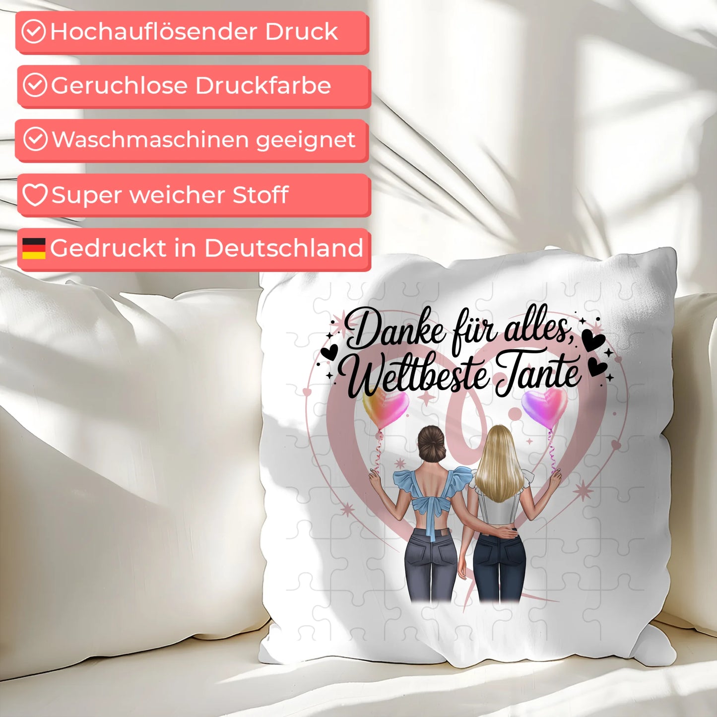 Tante Kissen personalisierbar: Beste Nichte danke für alles, 2 Clipart Frauen, Namen