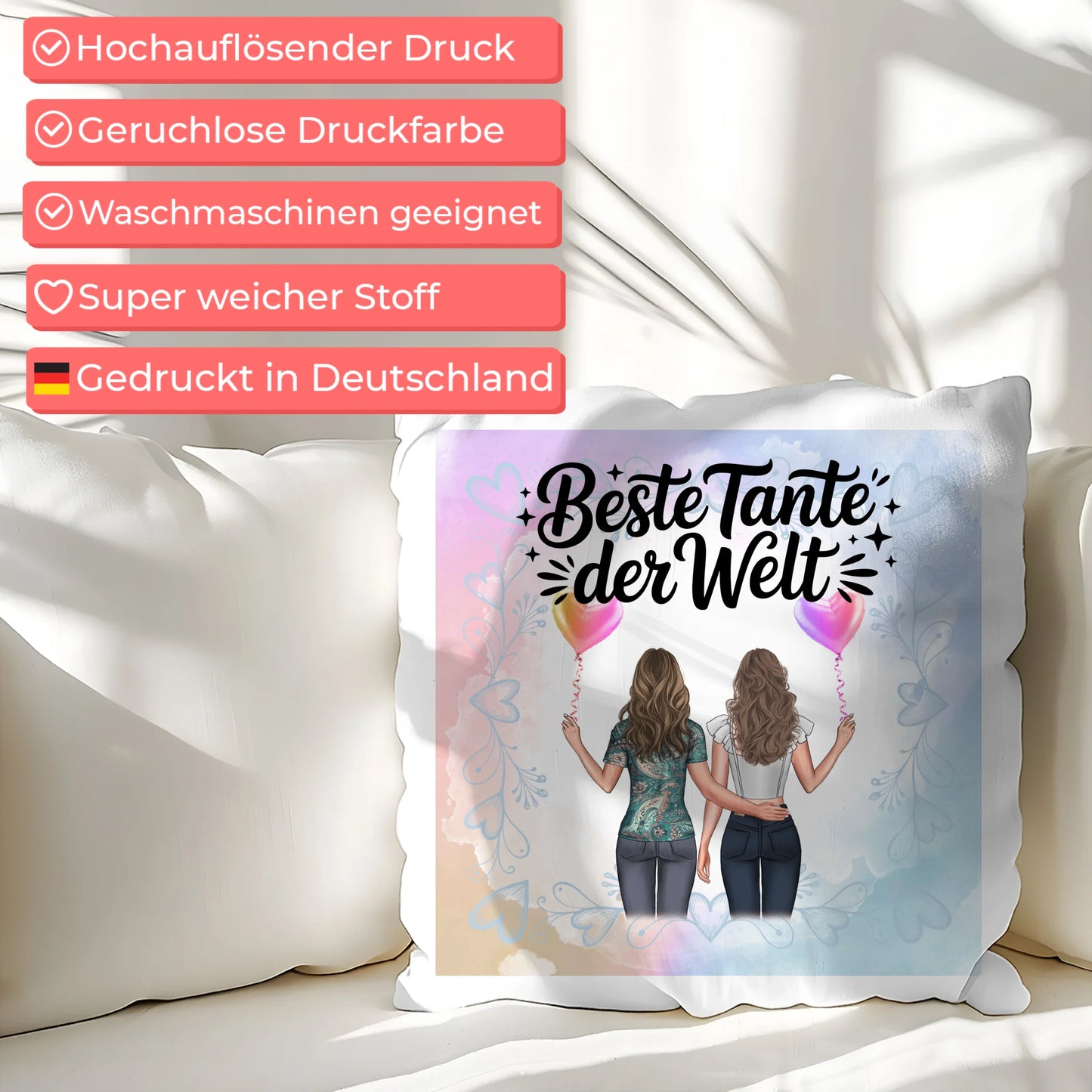 Kissen Beste Tante der Welt mit 2 Clipart & Namen