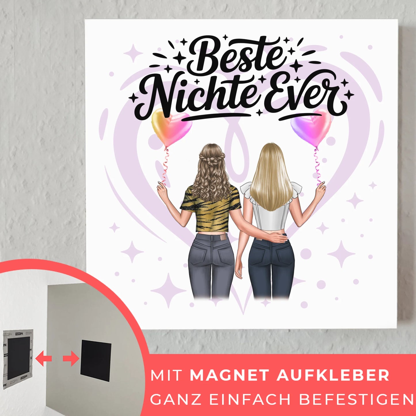 Fotoboard Magnet Wandbild Nichte personalisiert mit 2 Clipart Frauen, Namen und Wunschtext