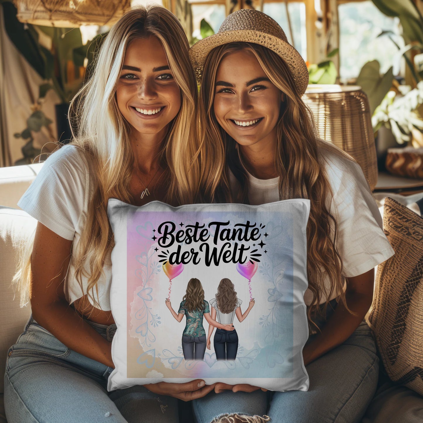 Kissen Beste Tante der Welt mit 2 Clipart & Namen