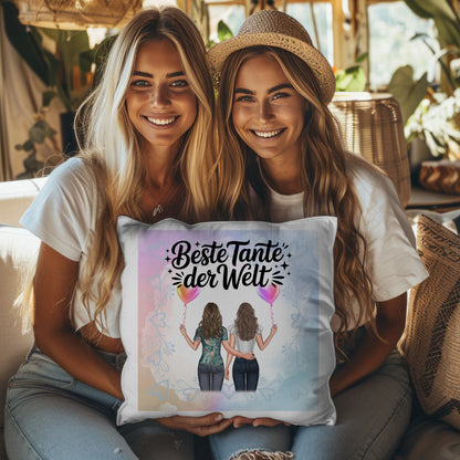 Kissen Beste Tante der Welt mit 2 Clipart & Namen