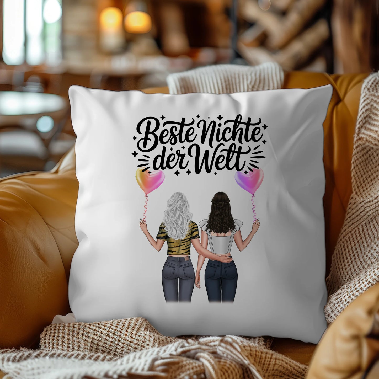 Namen Kissen Beste Nichte der Welt personalisierbar mit 2 Frauen
