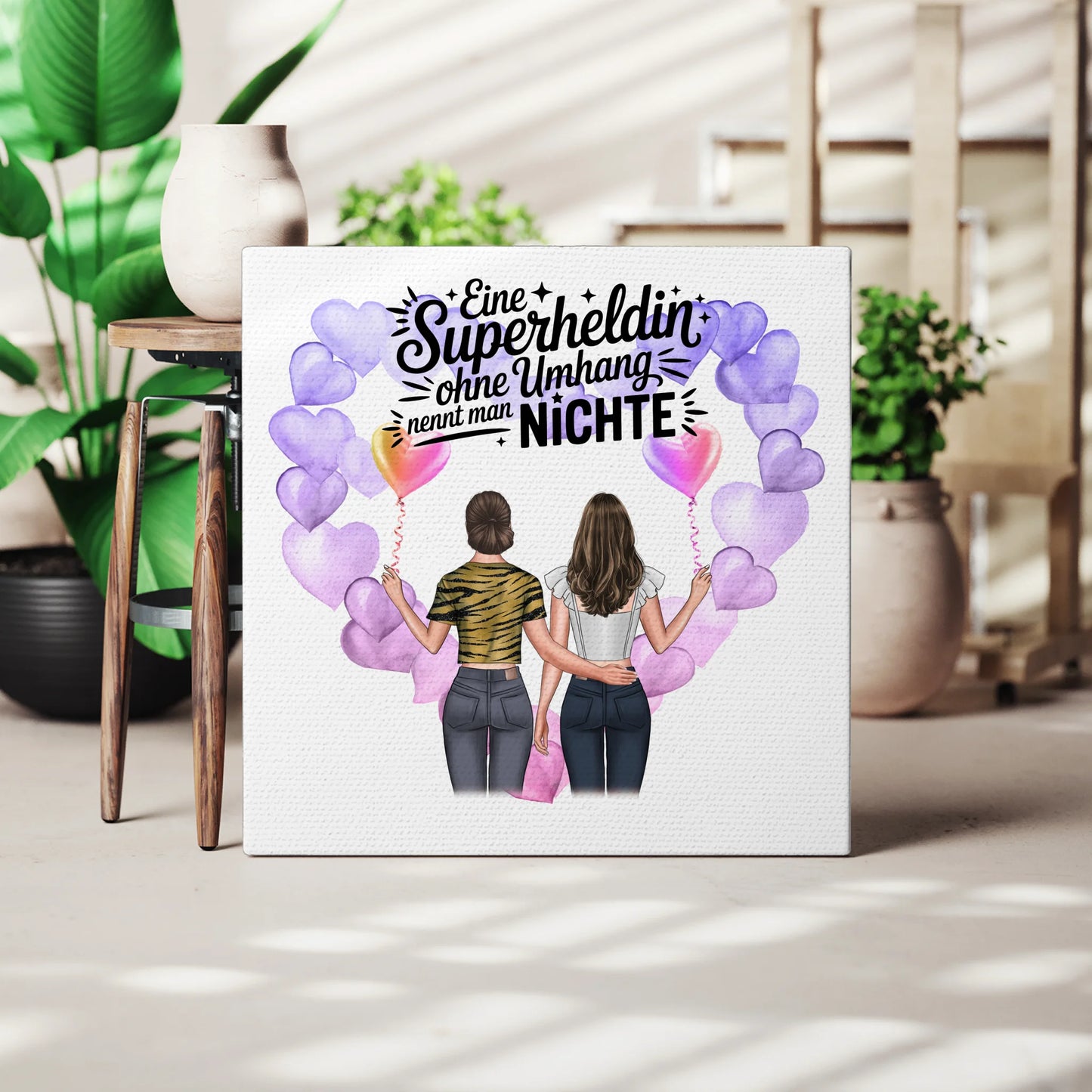 Leinwand Wandbild Nichte Lehrerin echte Heldin mit 2 Clipart Frauen und Namen