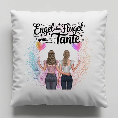 Beste Tante Der Welt Kissen personalisiert mit 2 Clipart Frauen Namen & Wunschtext