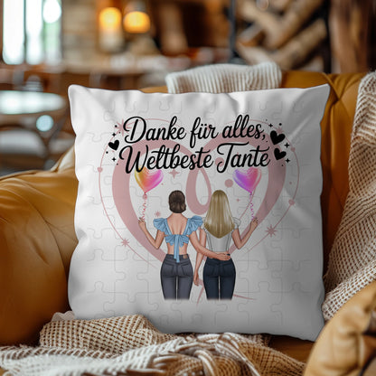 Tante Kissen personalisierbar: Beste Nichte danke für alles, 2 Clipart Frauen, Namen
