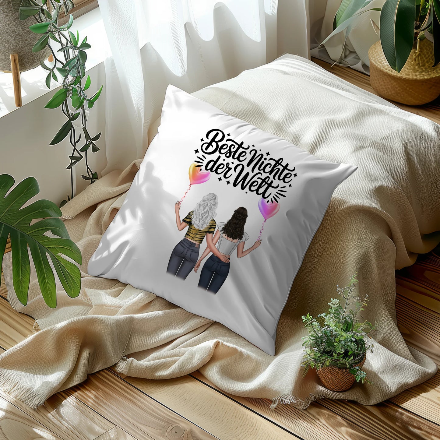 Namen Kissen Beste Nichte der Welt personalisierbar mit 2 Frauen