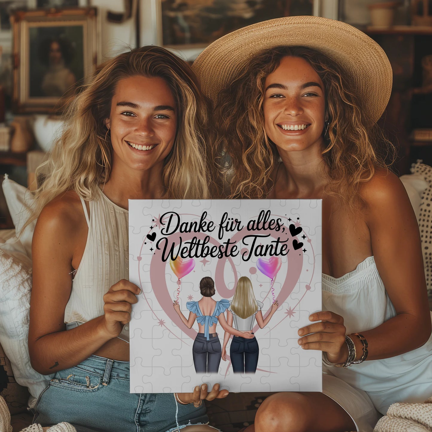 Magnetposter Tante - Beste Nichte danke für alles, 2 Frauen Clipart, Namen & Spruch