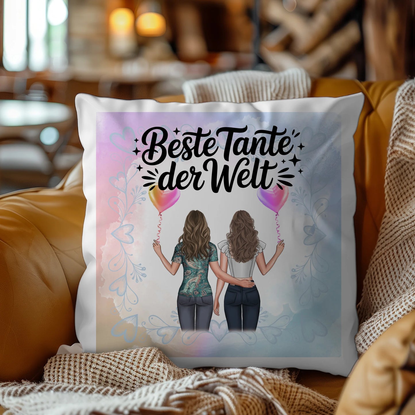 Kissen Beste Tante der Welt mit 2 Clipart & Namen