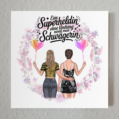 Magnetisches Fotoboard für Schwägerin mit 2 Clipart Frauen
