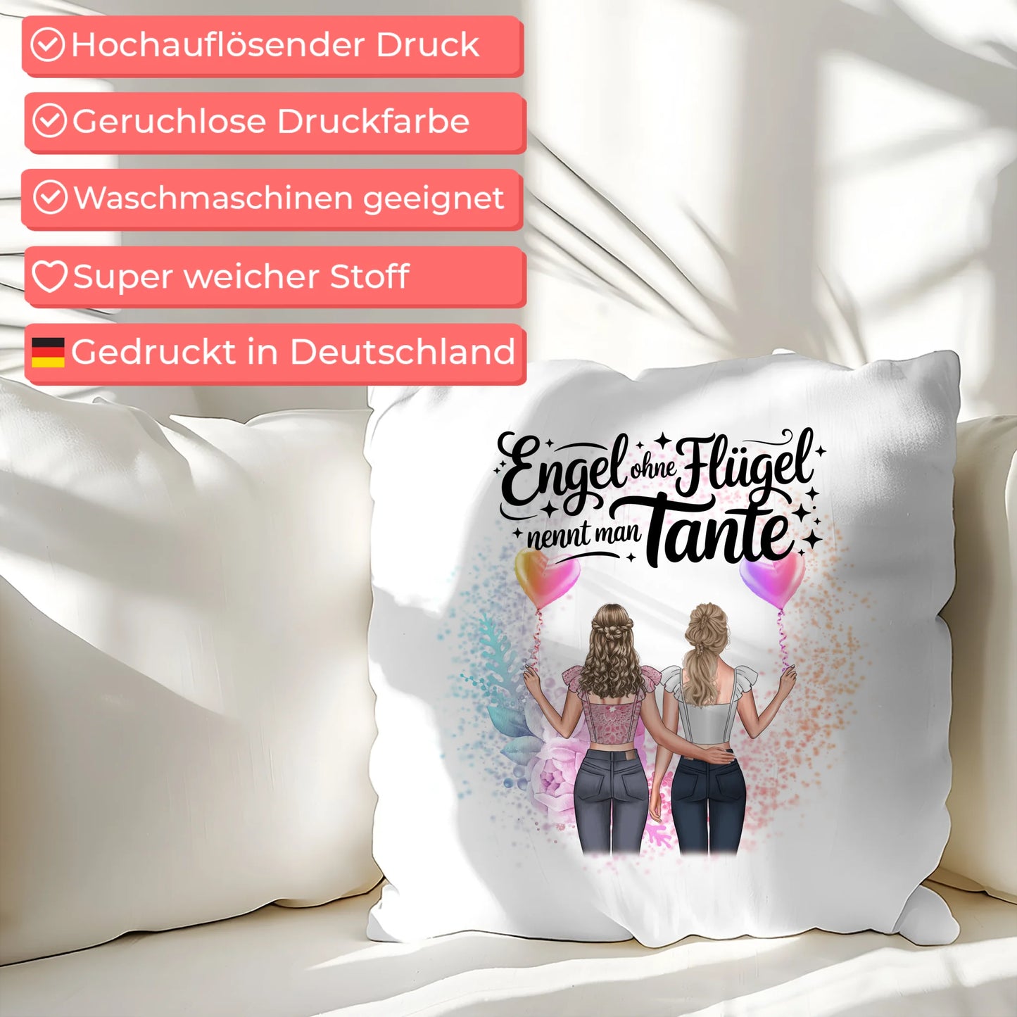 Beste Tante Der Welt Kissen personalisiert mit 2 Clipart Frauen Namen & Wunschtext