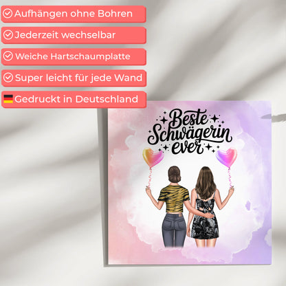 Fotoboard Magnetisch personalisiert für Schwägerin mit 2 Clipart Frauen, Namen & Wunschtext
