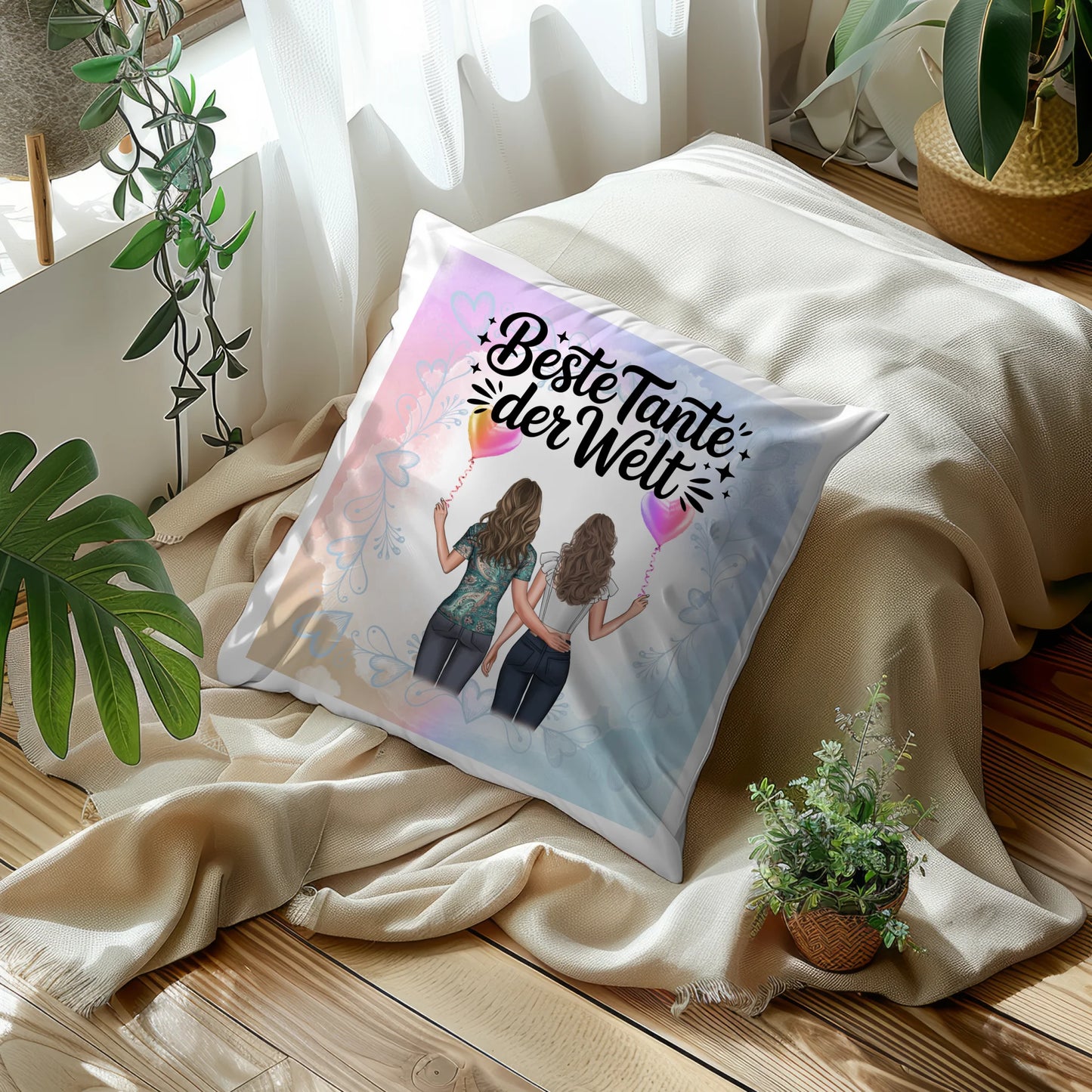 Kissen Beste Tante der Welt mit 2 Clipart & Namen