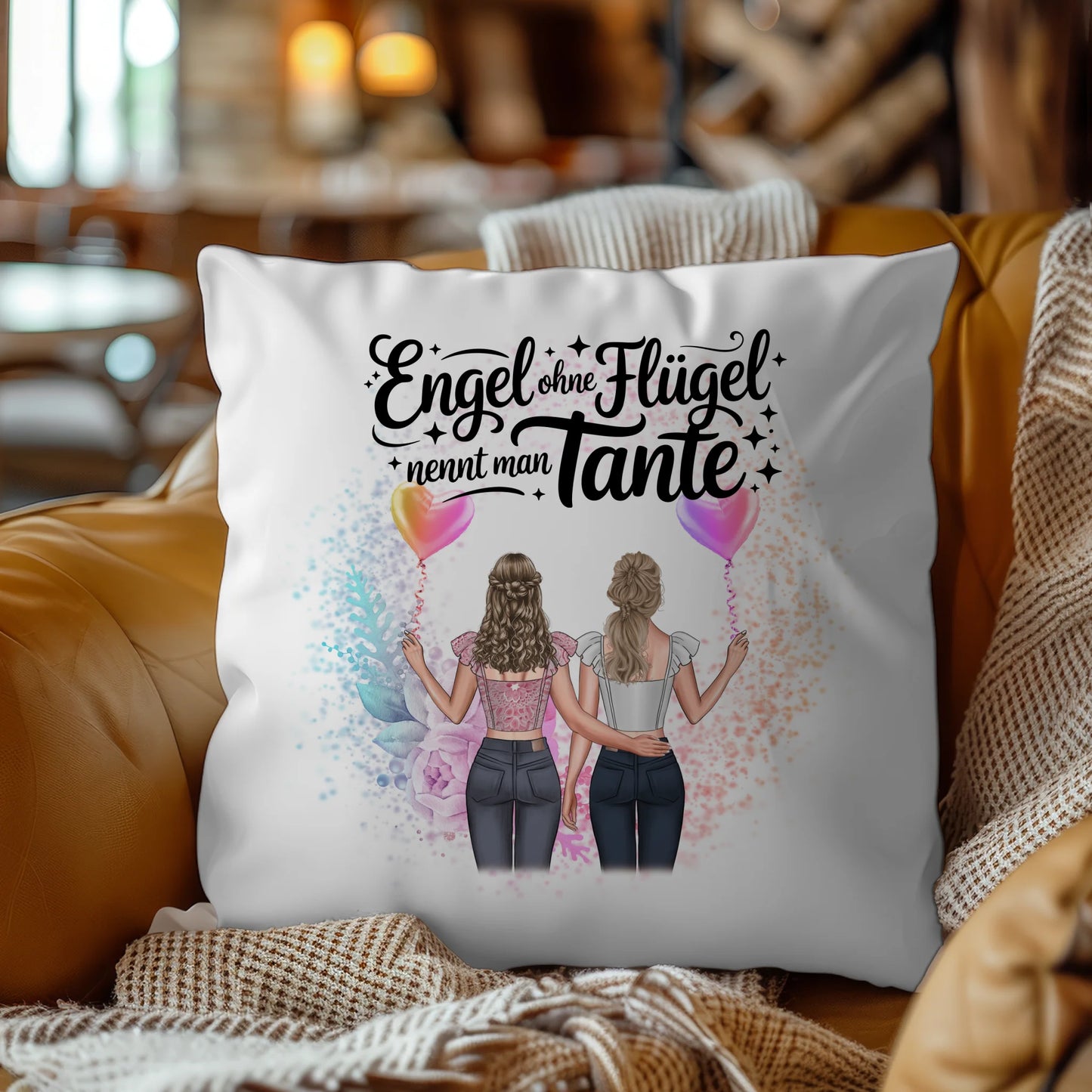 Beste Tante Der Welt Kissen personalisiert mit 2 Clipart Frauen Namen & Wunschtext