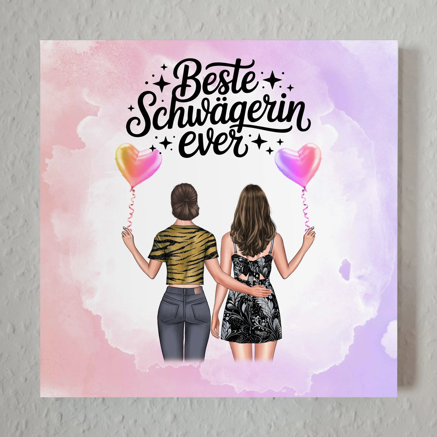 Fotoboard Magnetisch personalisiert für Schwägerin mit 2 Clipart Frauen, Namen & Wunschtext