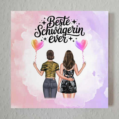 Fotoboard Magnetisch personalisiert für Schwägerin mit 2 Clipart Frauen, Namen & Wunschtext