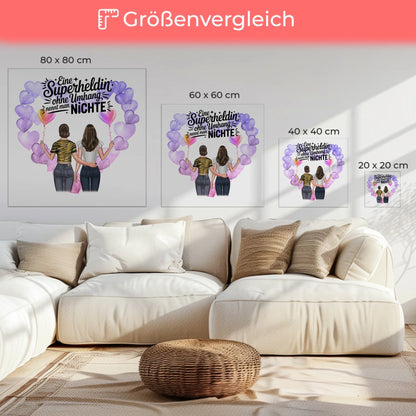Leinwand Wandbild Nichte Lehrerin echte Heldin mit 2 Clipart Frauen und Namen