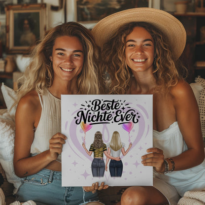 Fotoboard Magnet Wandbild Nichte personalisiert mit 2 Clipart Frauen, Namen und Wunschtext