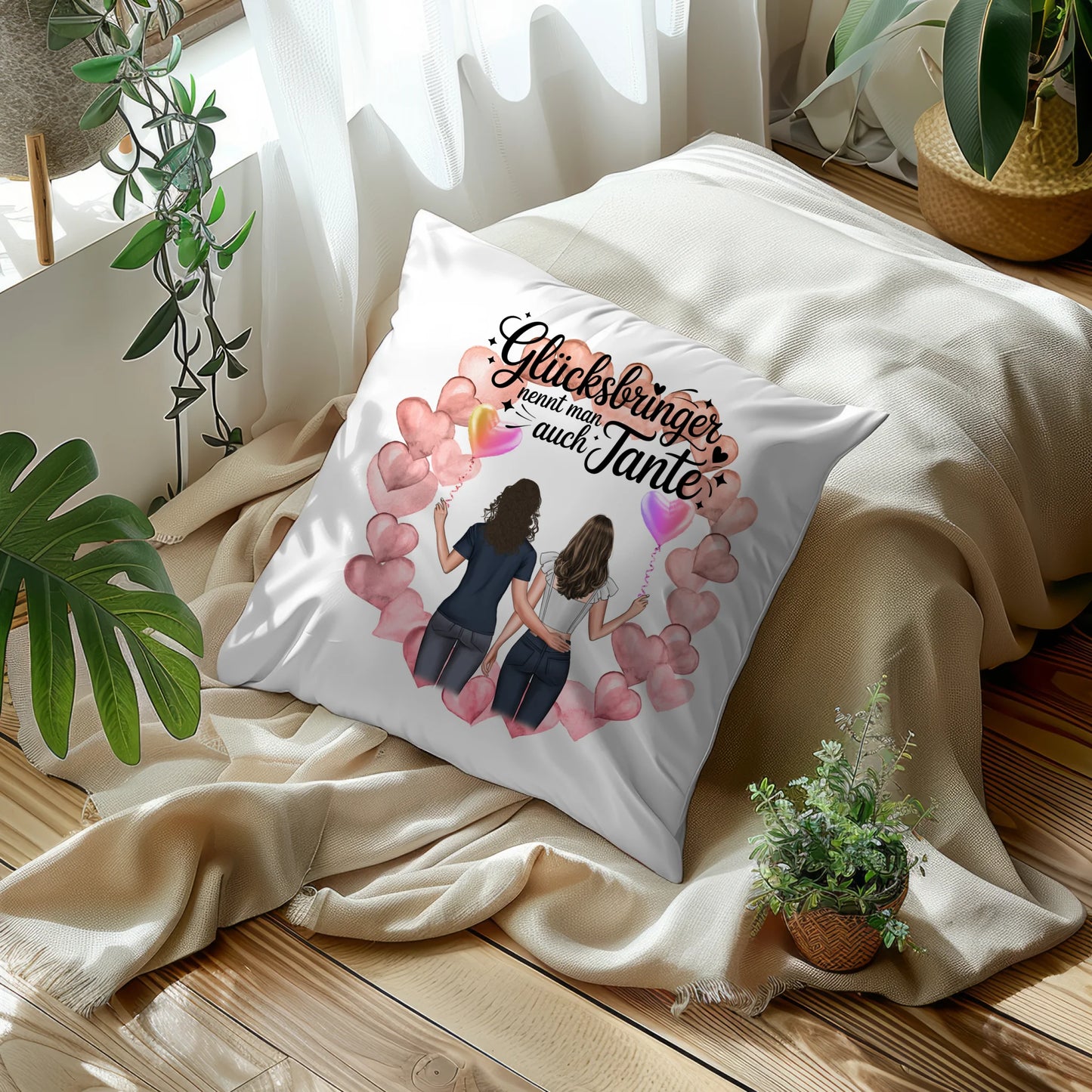 Kissen Beste Tante personalisierbar mit 2 Clipart Frauen, Namen & Wunschtext