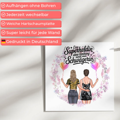 Magnetisches Fotoboard für Schwägerin mit 2 Clipart Frauen