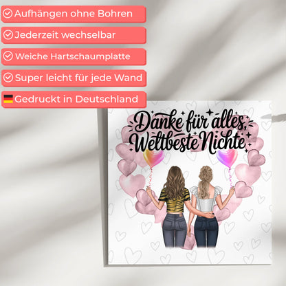 Magnetisches Fotoboard Beste Nichte danke für alles mit 2 Clipart Frauen, Namen & Spruch