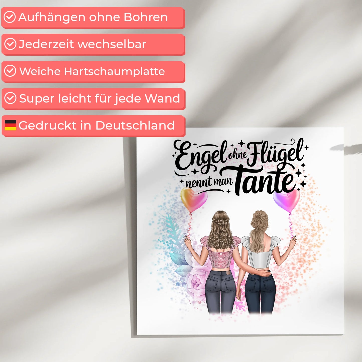 Fotoboard Magnet Wandbild personalisiert 2 Frauen, Namen & Spruch Bruder ist ein Engel