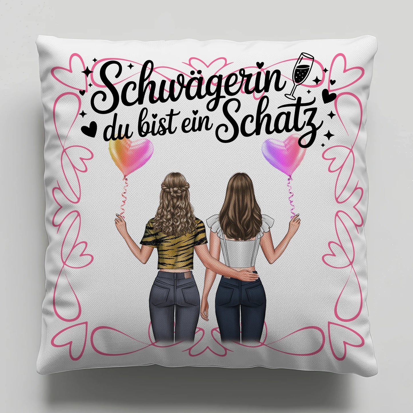 Kissen Mit Namen Schwägerin Goldstück mit 2 Clipart Frauen, Namen & Wunschtext