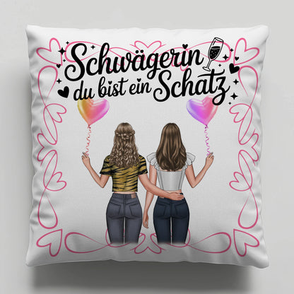 Kissen Mit Namen Schwägerin Goldstück mit 2 Clipart Frauen, Namen & Wunschtext