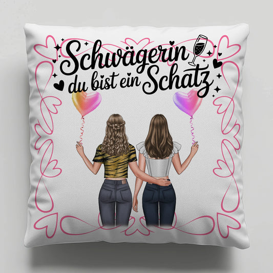 Kissen Mit Namen Schwägerin Goldstück mit 2 Clipart Frauen, Namen & Wunschtext