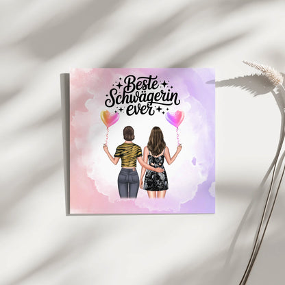 Fotoboard Magnetisch personalisiert für Schwägerin mit 2 Clipart Frauen, Namen & Wunschtext